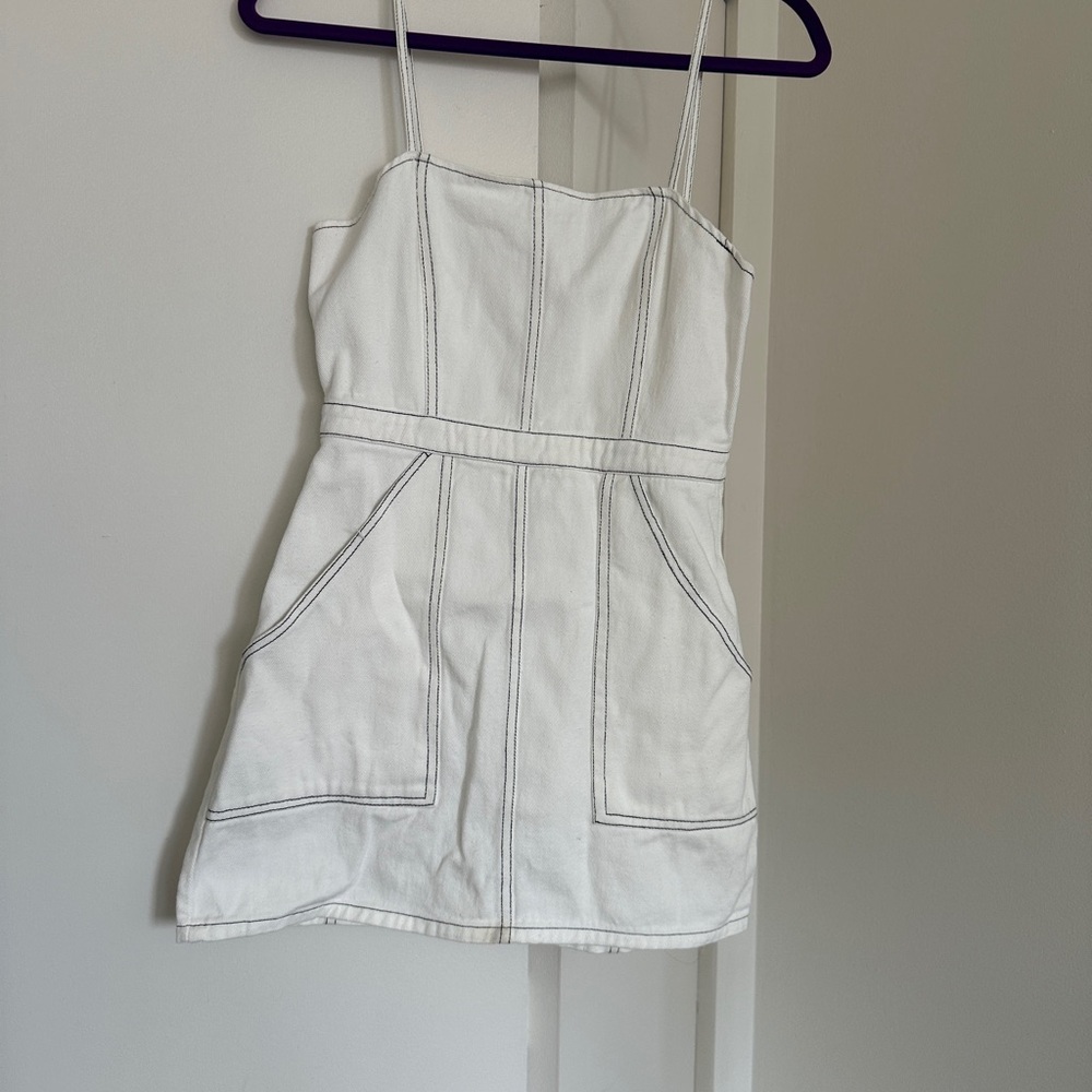Charlotte Russe White Denim Mini Dress with Contrast Stitching